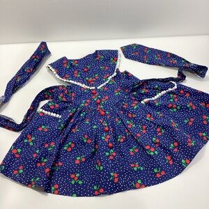 Vintage Cherry Print Children’s Dress Handmade With Cherry Buttons